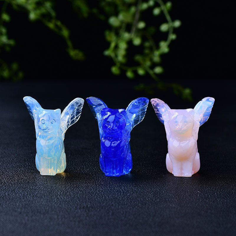 Animal carving/Cat opal/Obsidian cat crystalhealing Free shipping over $200