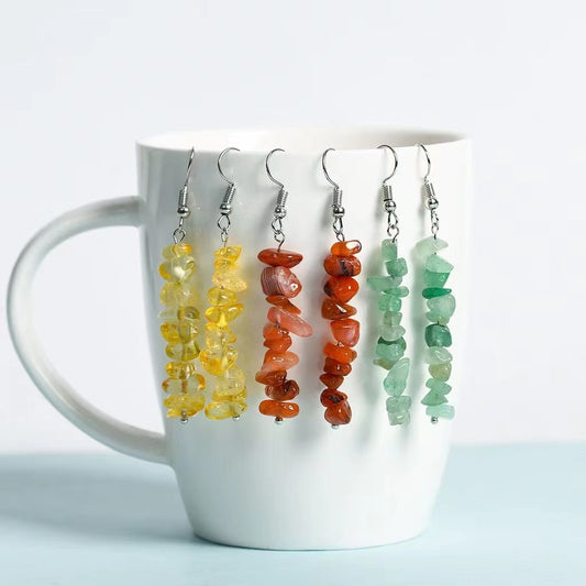 Rock crystal mixed long gravel earrings Free shipping over $200