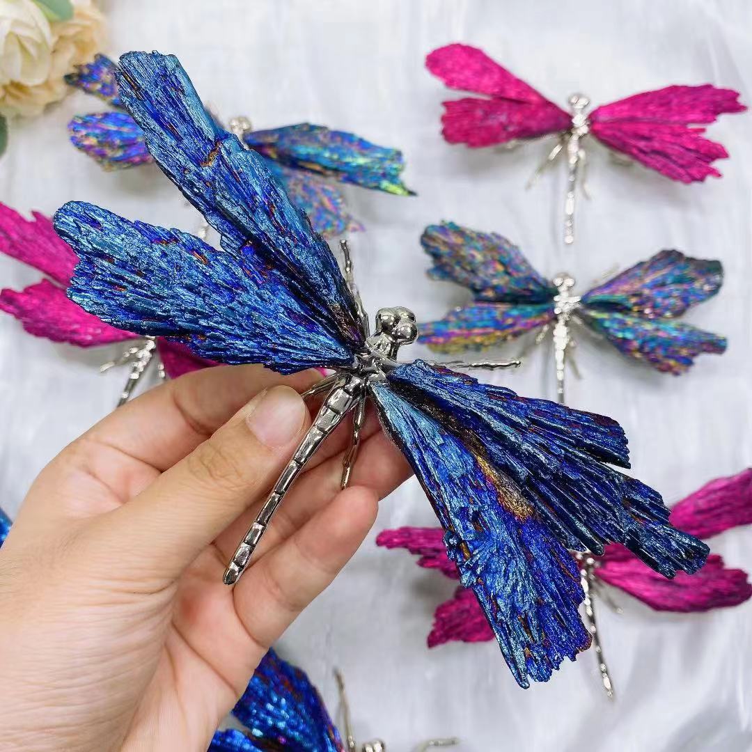 Black kyanite dragonfly aura crystal ornament