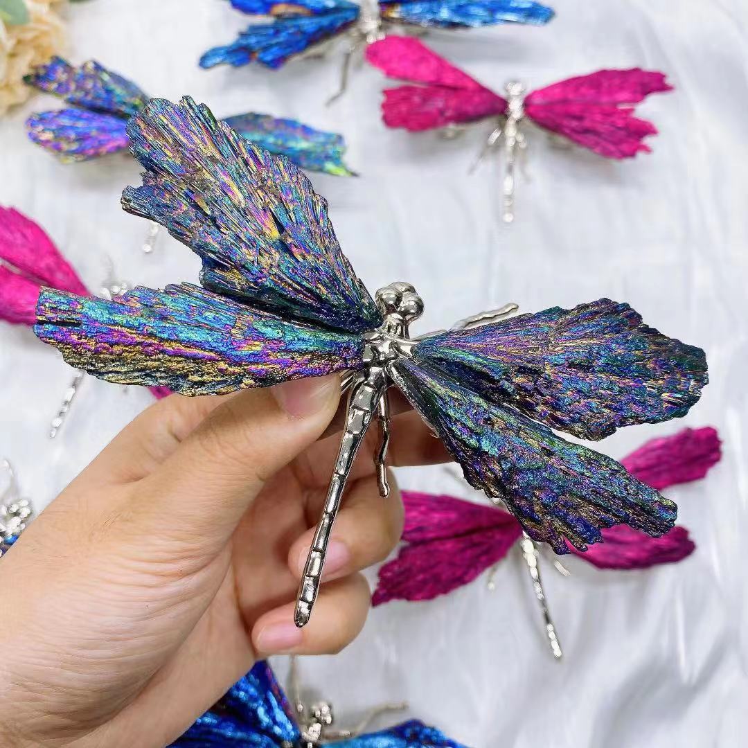 Black kyanite dragonfly aura crystal ornament