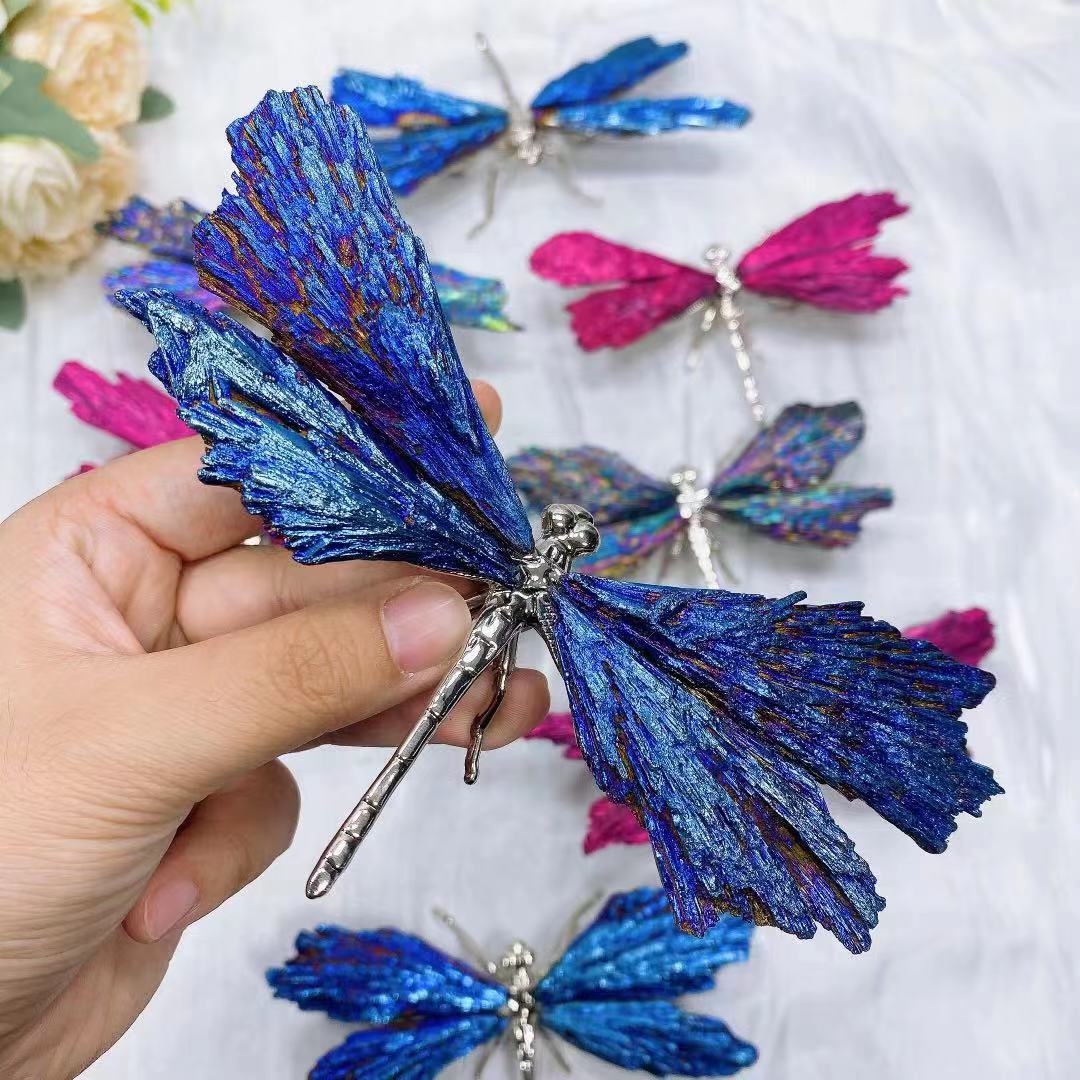 Black kyanite dragonfly aura crystal ornament