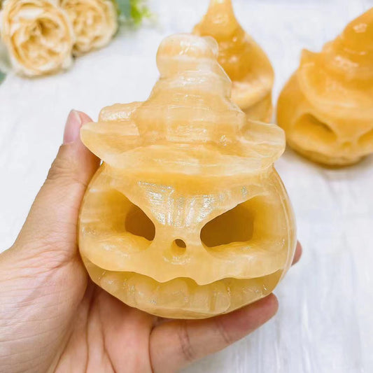 yellow calcite pumpkin carvings crystal carving