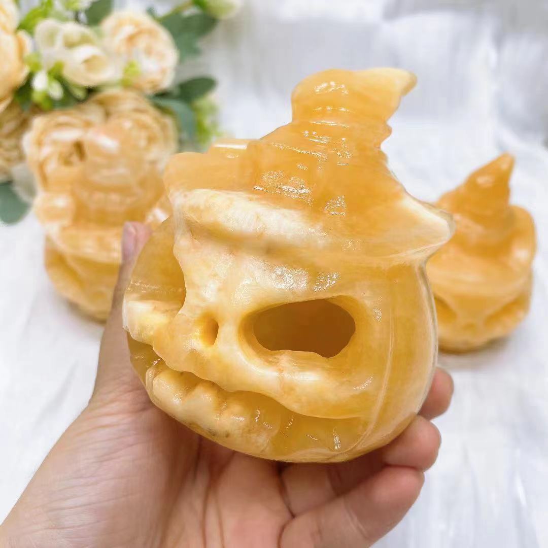 yellow calcite pumpkin carvings crystal carving