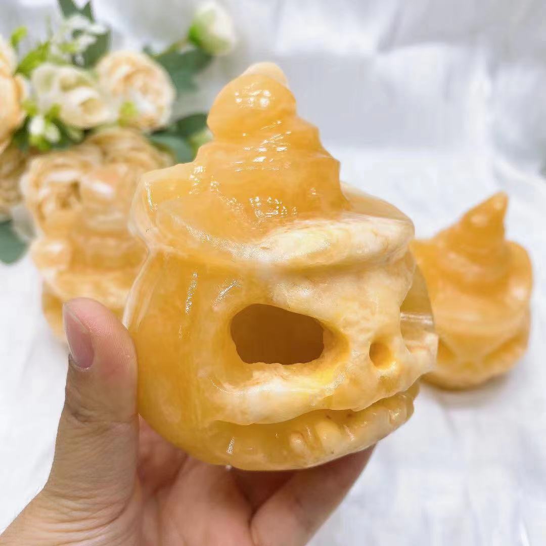 yellow calcite pumpkin carvings crystal carving