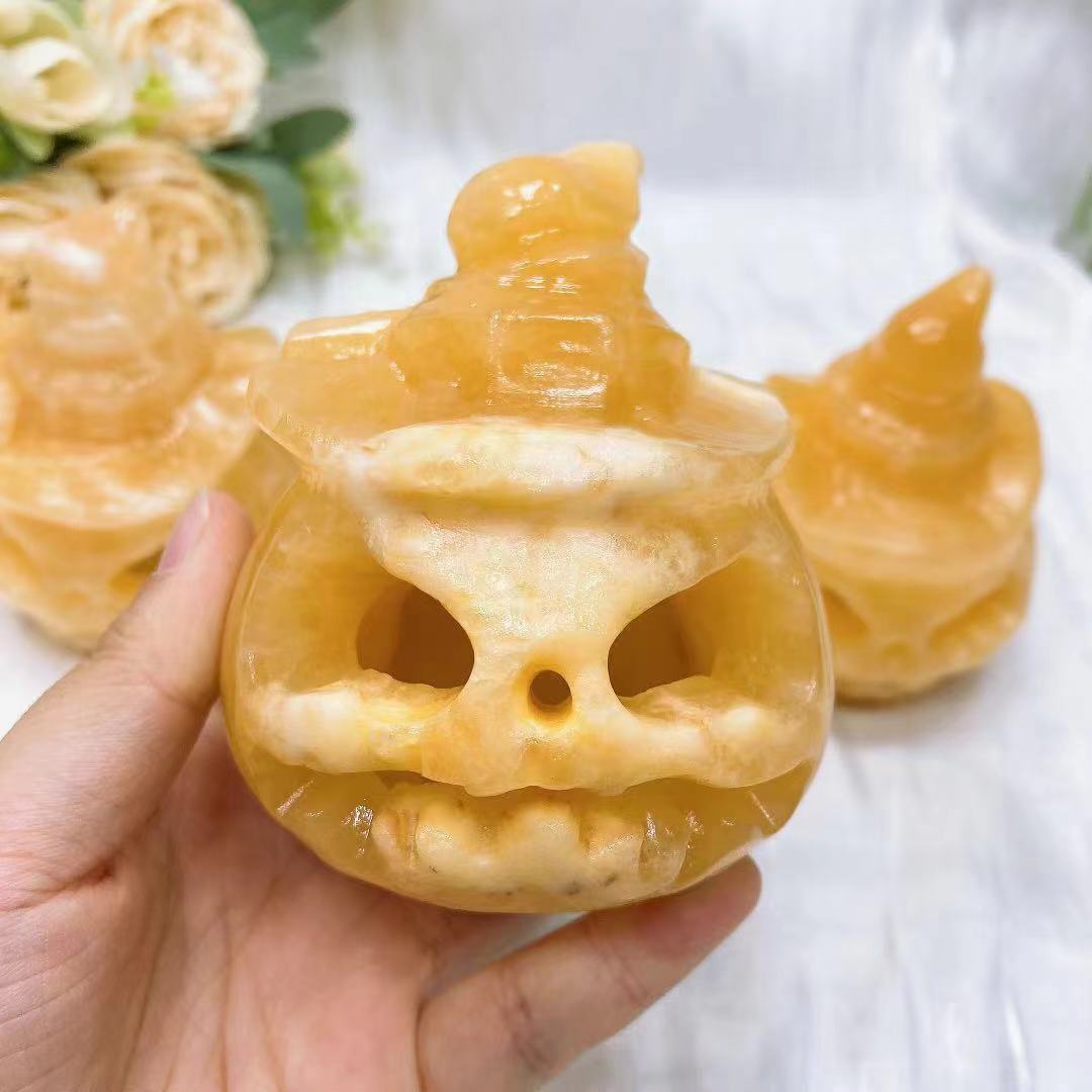 yellow calcite pumpkin carvings crystal carving