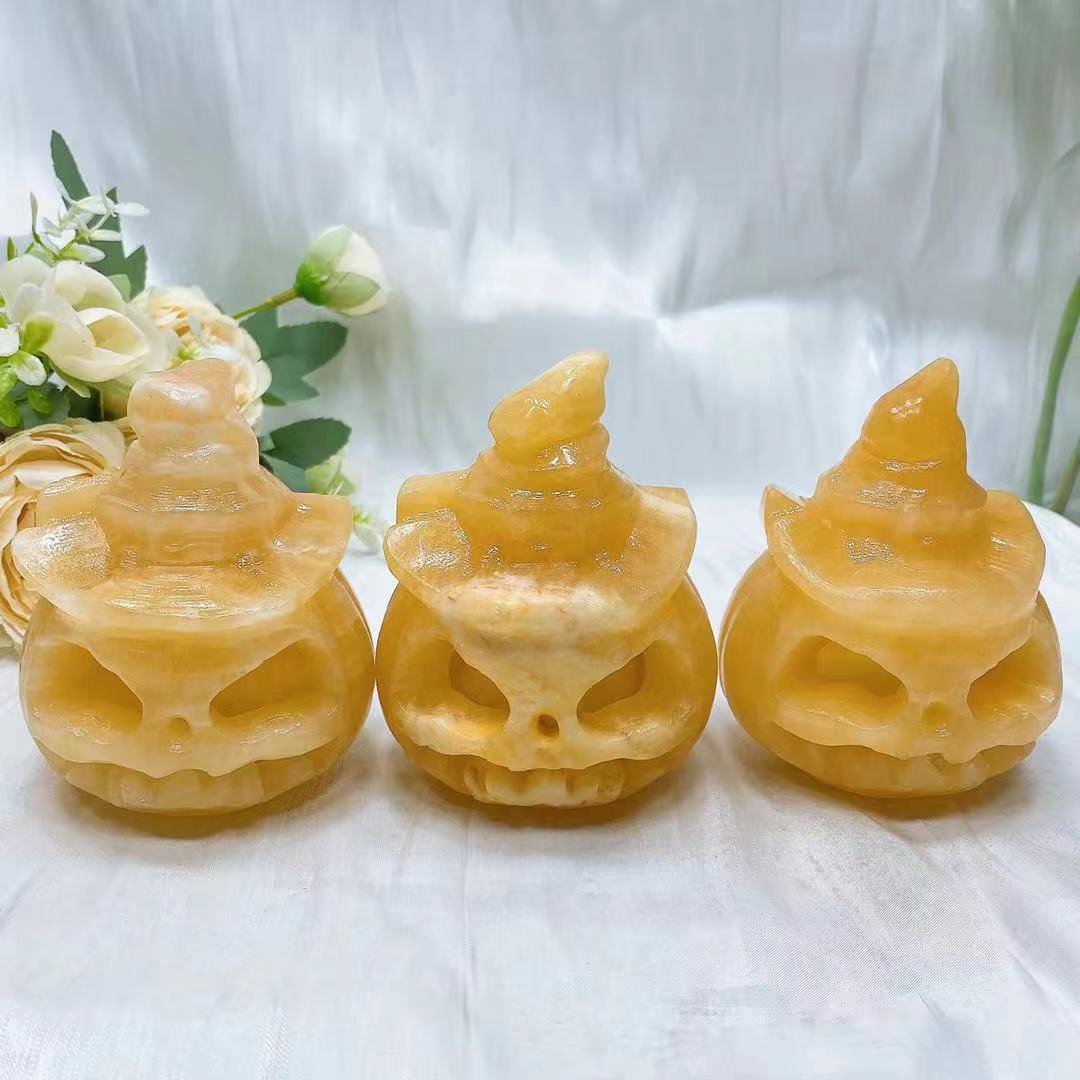 yellow calcite pumpkin carvings crystal carving