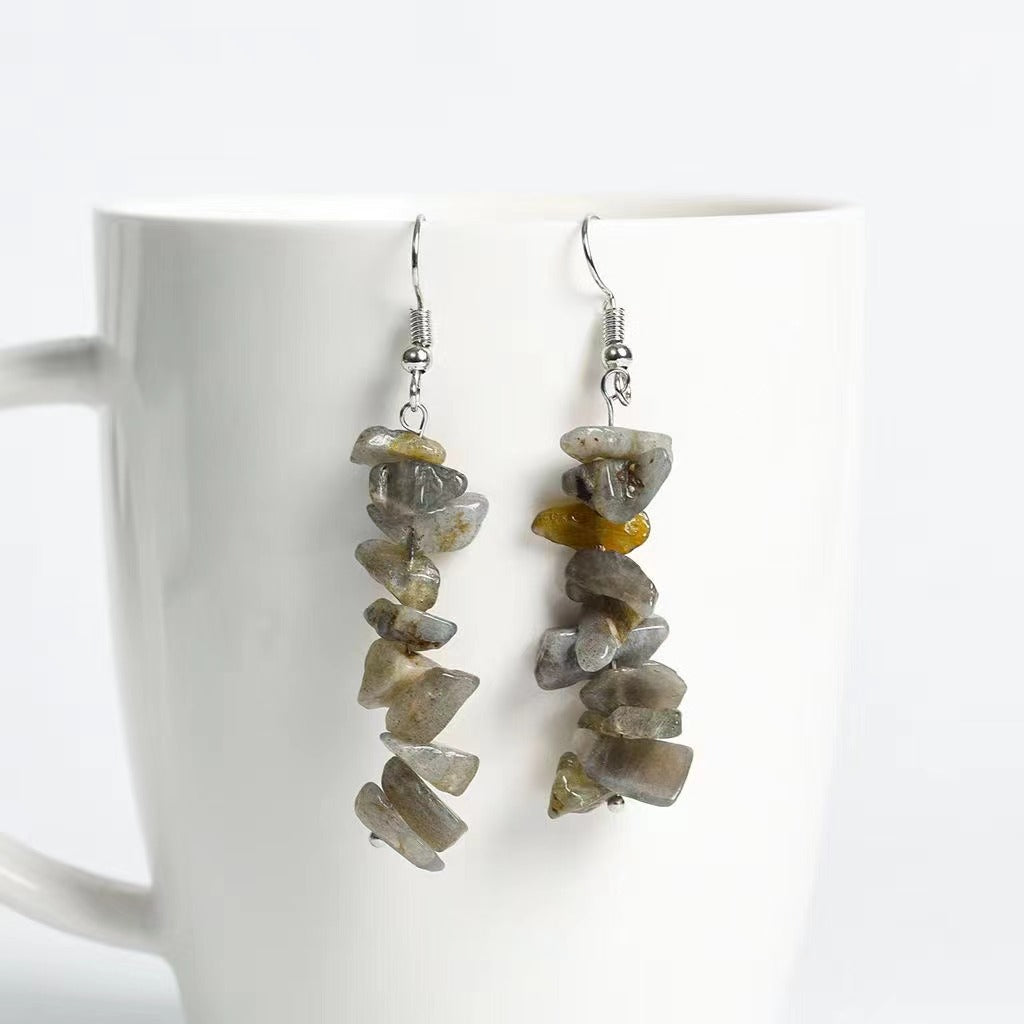 Rock crystal mixed long gravel earrings Free shipping over $200