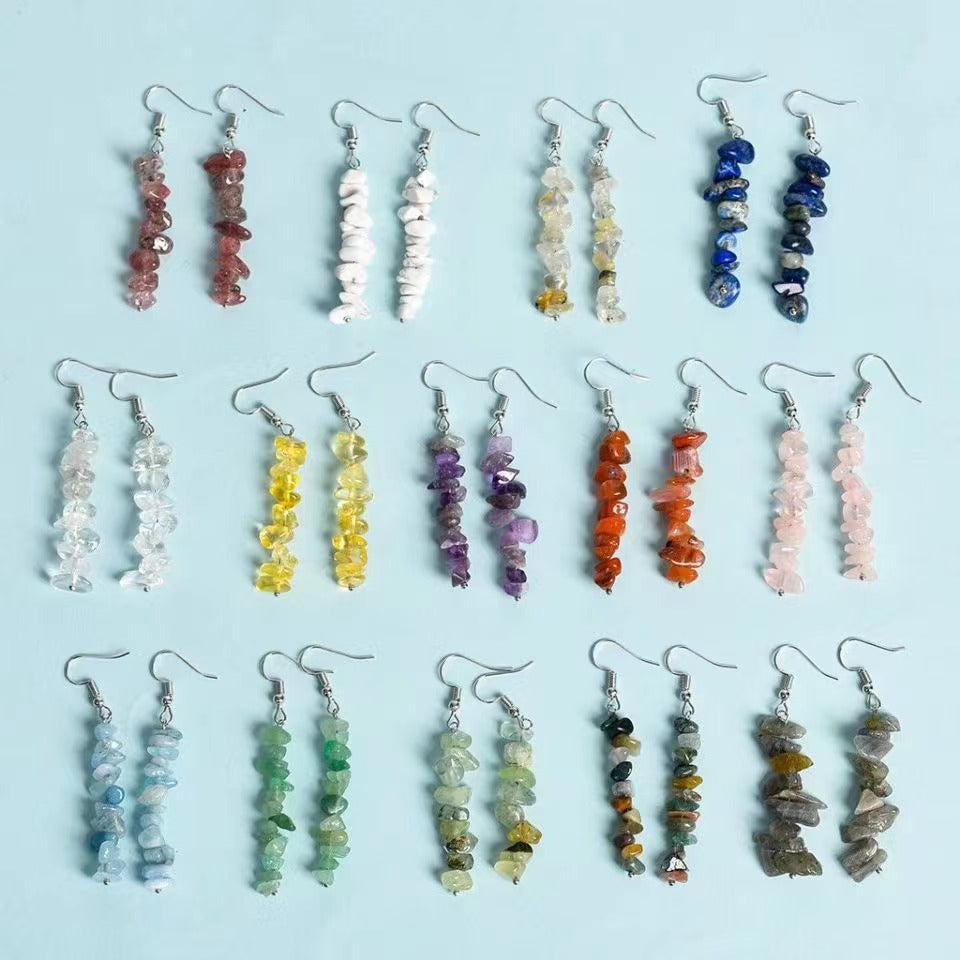 Rock crystal mixed long gravel earrings Free shipping over $200