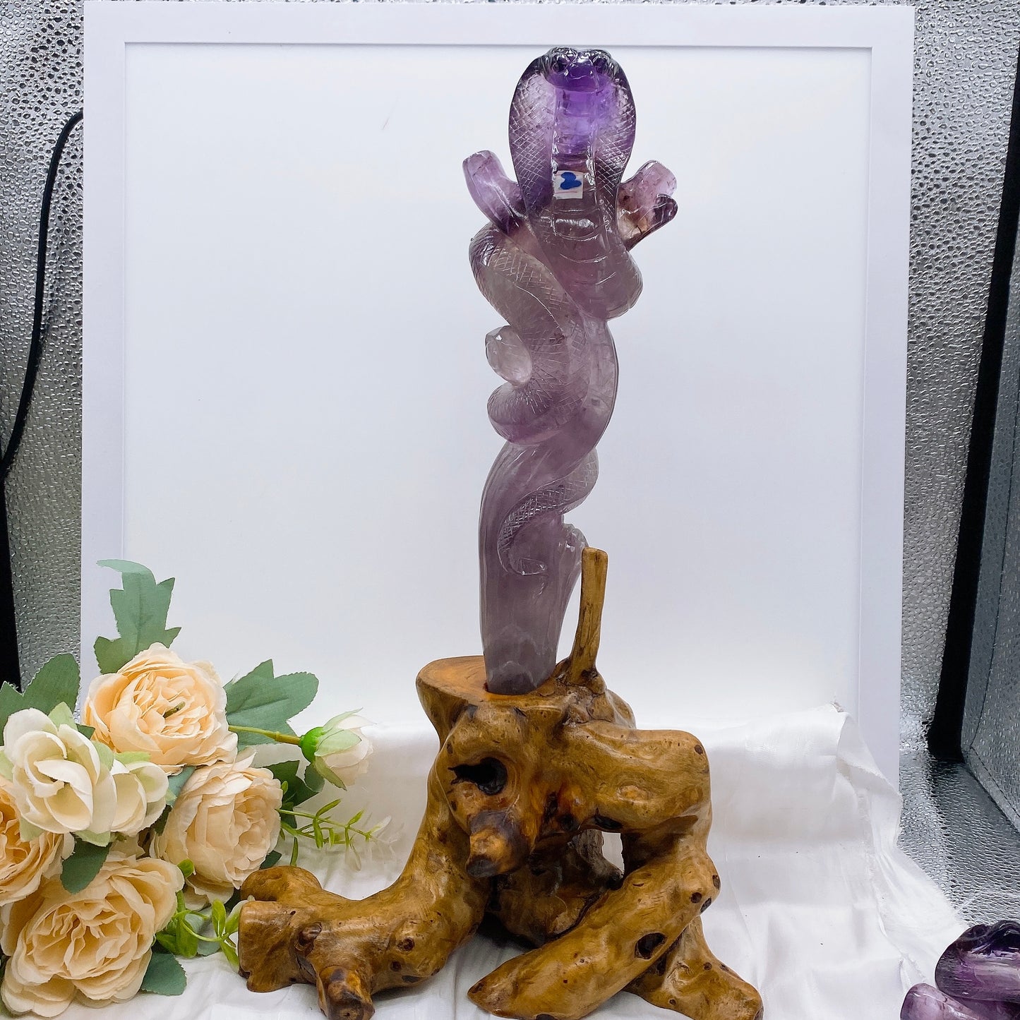 Natural amethyst snake statue Crystal hand carved cobra figurine healing home decoration