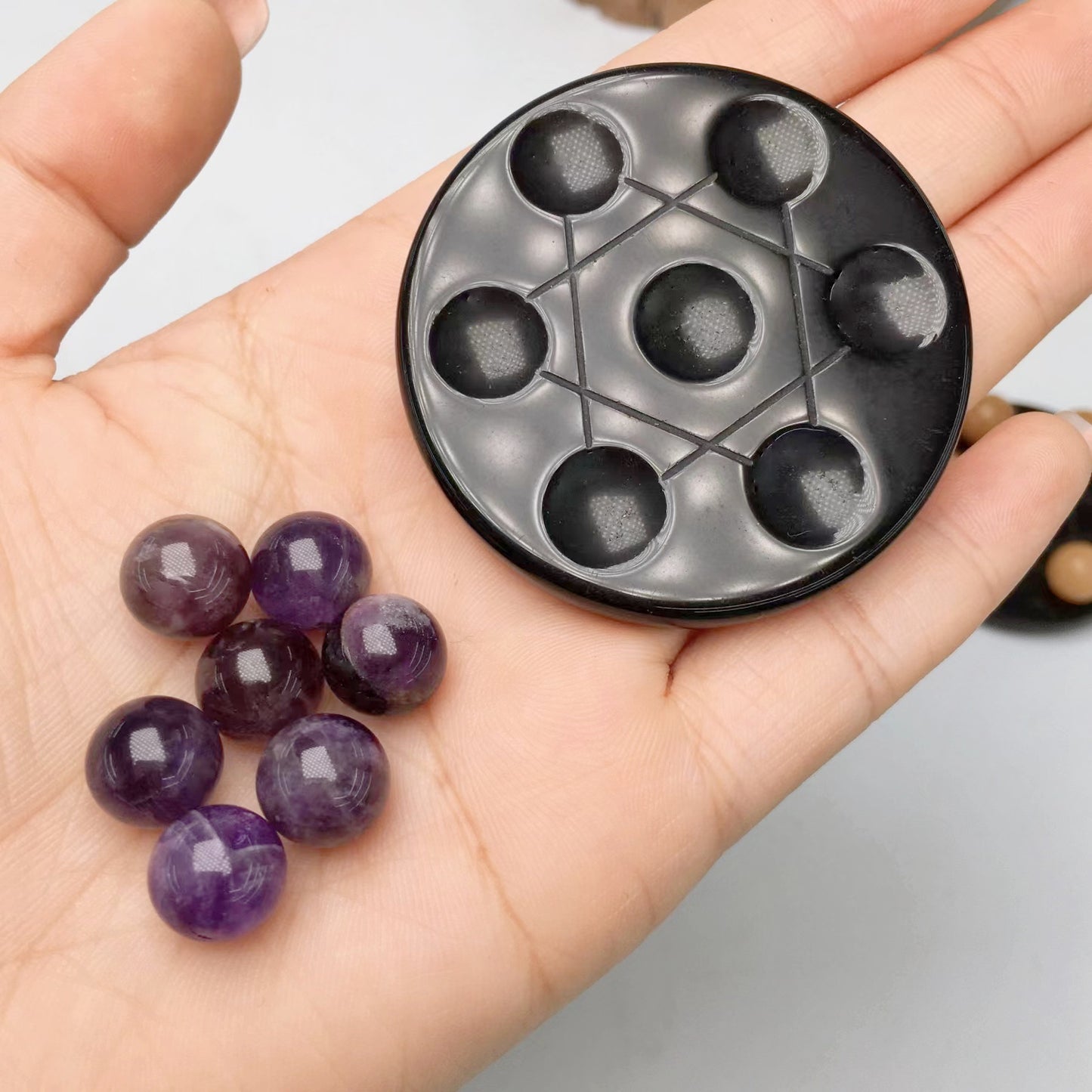 Obsidian Chakra With Amethyst Sphere