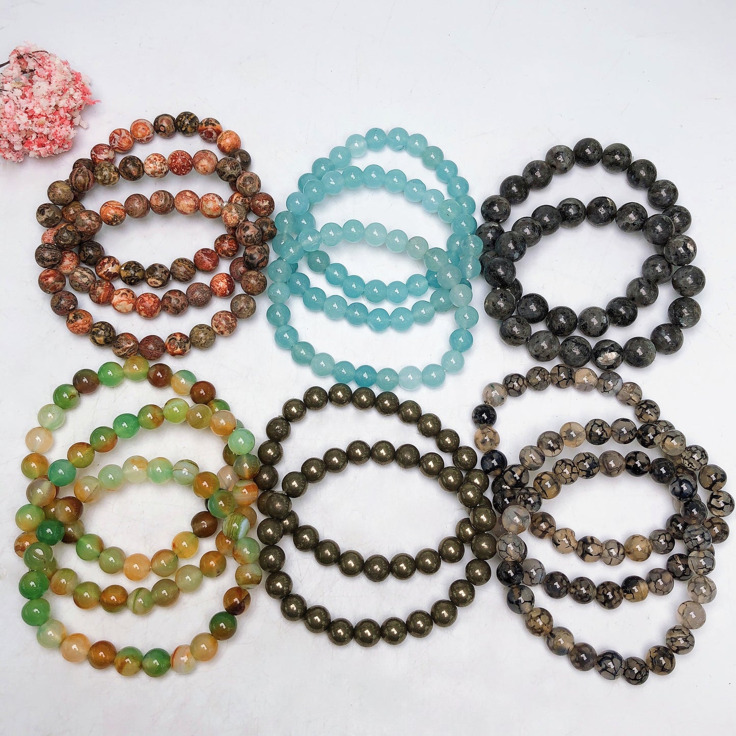 Ranbow Agate/Larvikite/Dragon lace agate/Pyrite/Azurlite Bracelet