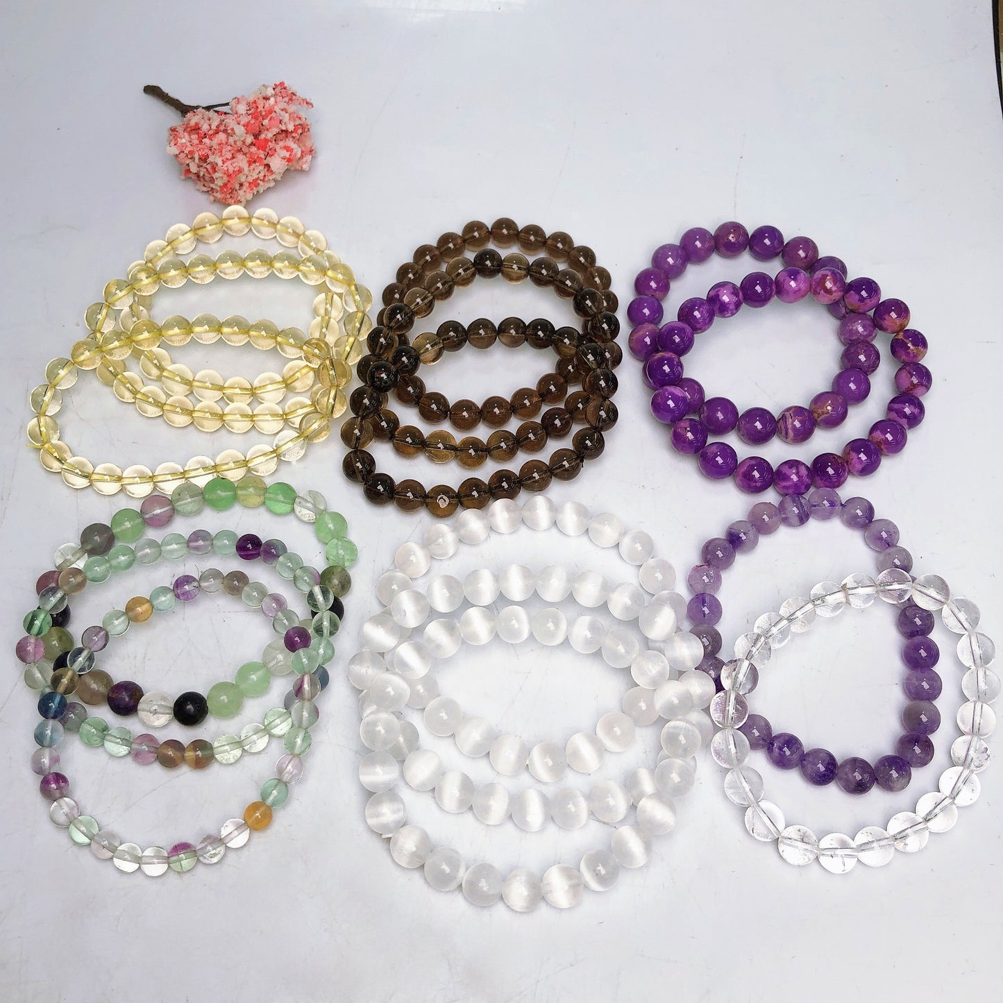 Purple maca/Citrine/Flourite/Clear quartz/Amethyst/Smoky quartz/Selenite Bracelet