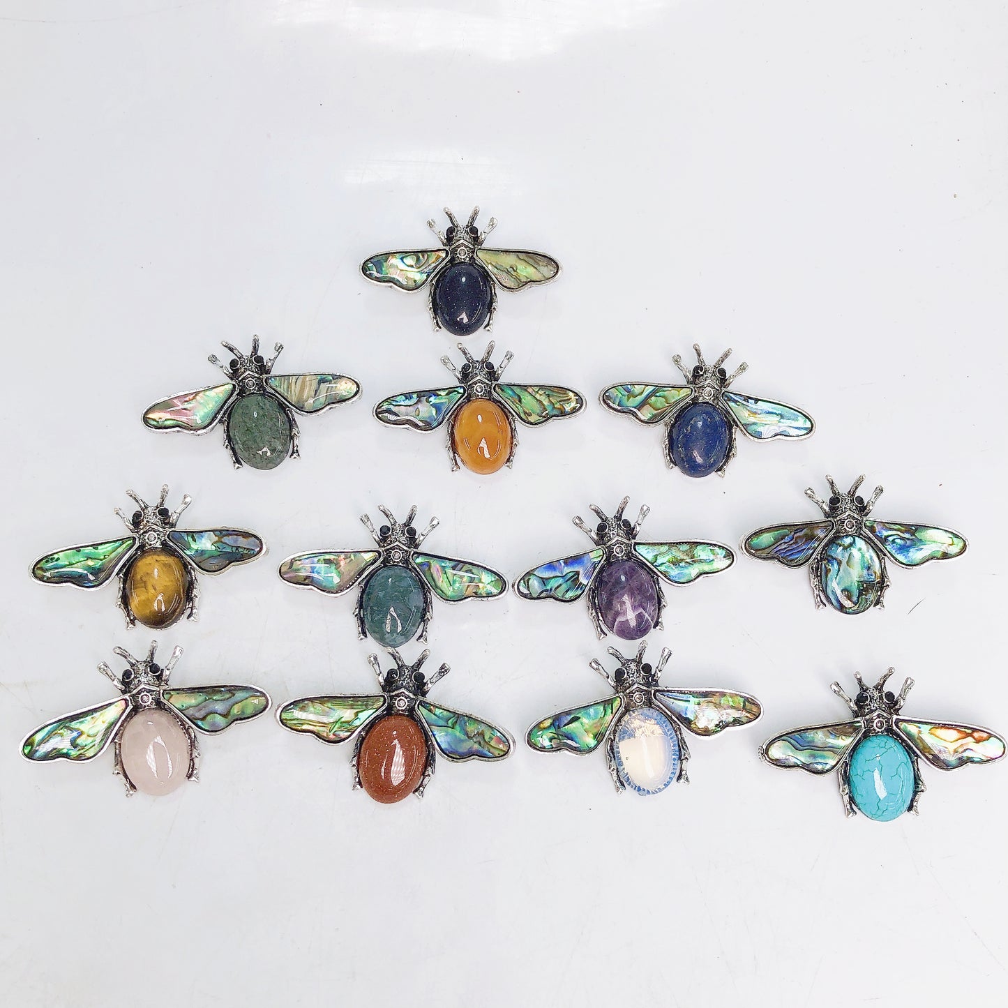 Natural Stone Metal Bees Pendant