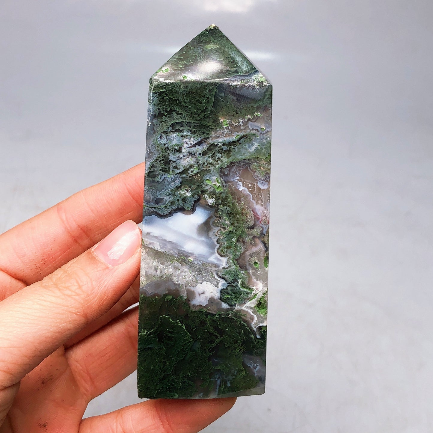 Moss agate tower/point/Crystal healing/Self healing/Collection