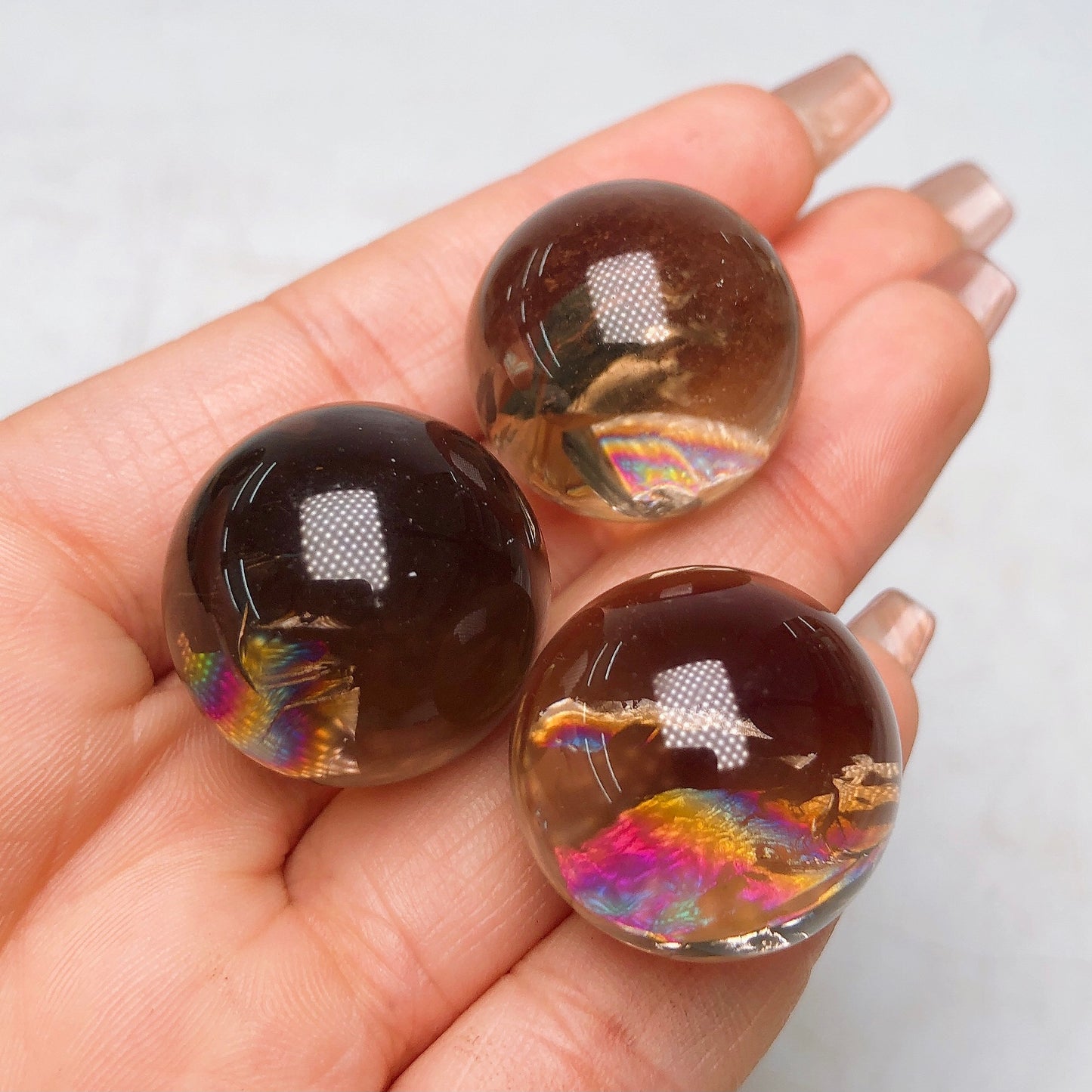 Smoky quartz sphere/Crystal ball/Self healing/Rainbow flash
