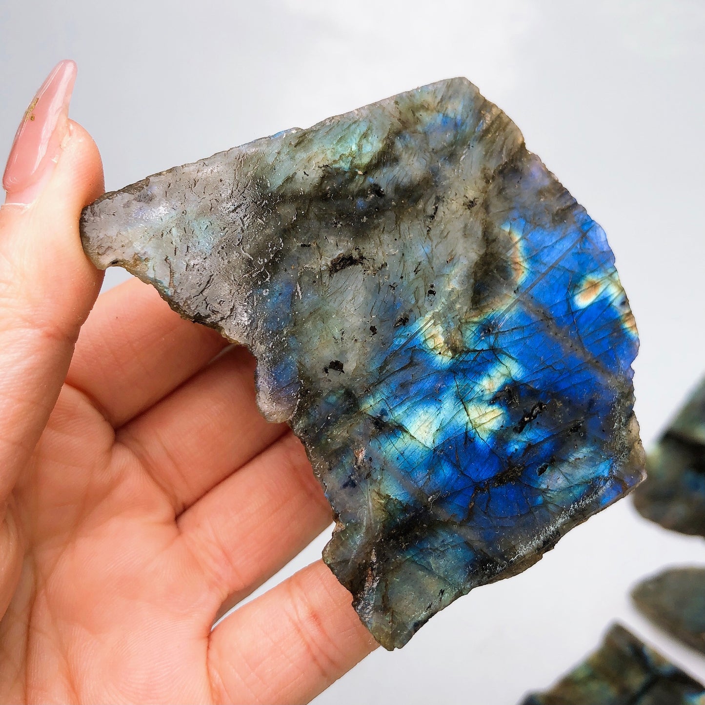 Labradorite slice specimen/Crystal healing/Blue flash mineral rawstone