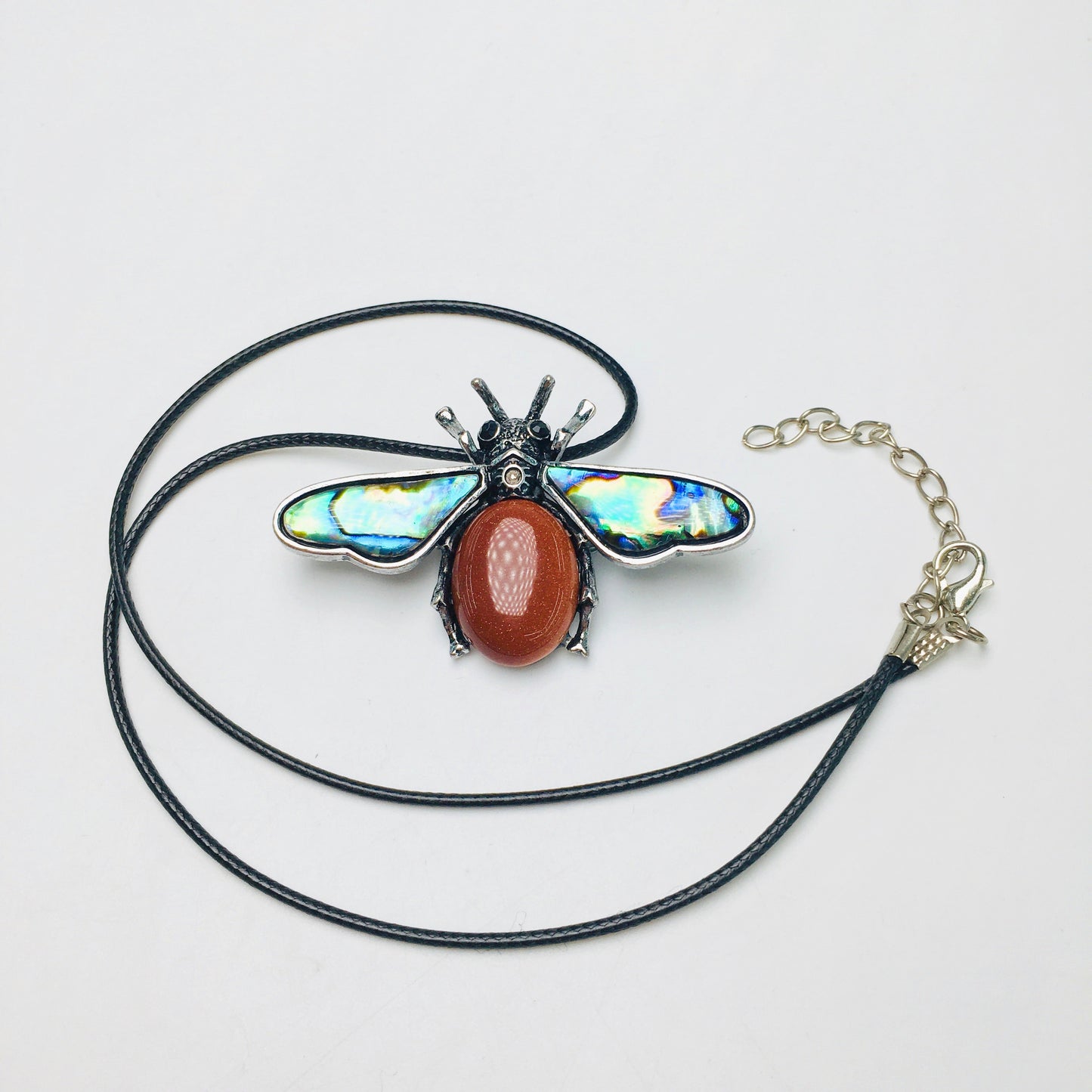 Natural Stone Metal Bees Pendant