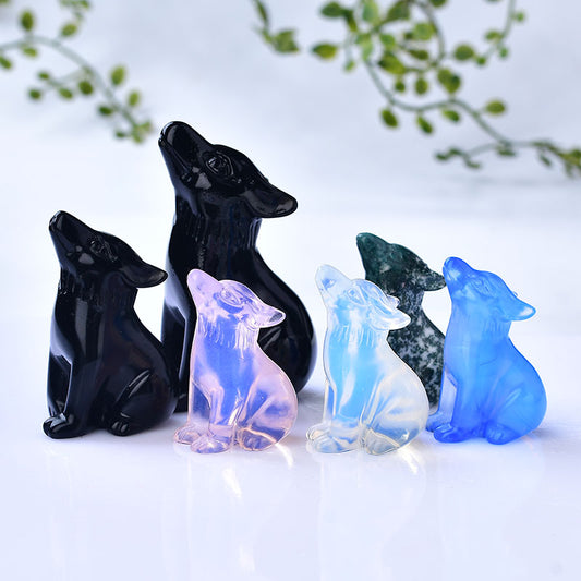 wolf Animal carving Opal obsidian handcarving crystal