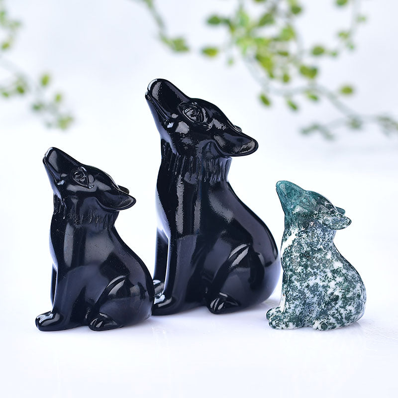 wolf Animal carving Opal obsidian handcarving crystal