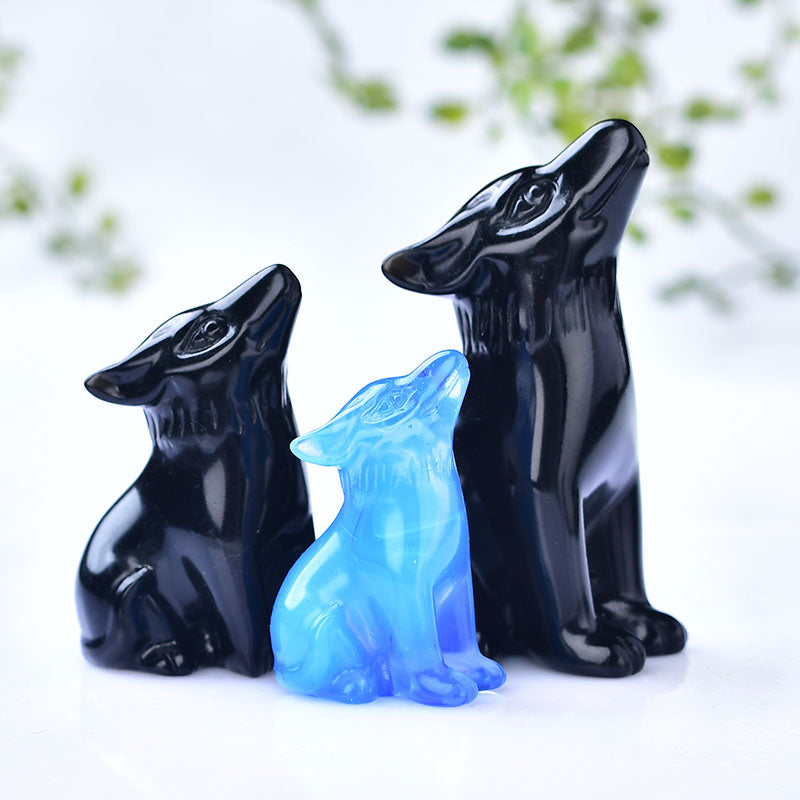 wolf Animal carving Opal obsidian handcarving crystal