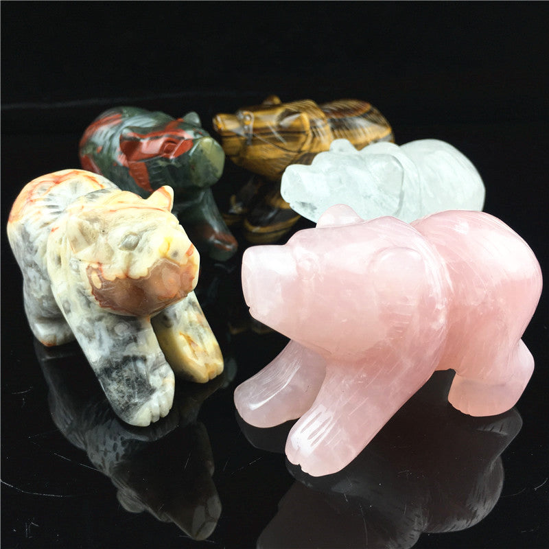 Crystal Bear Carving/Tiger's eyes/Blood stone/Crazy agate/Collection