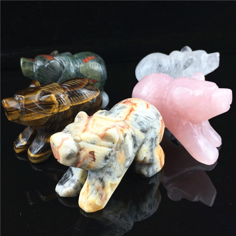 Crystal Bear Carving/Tiger's eyes/Blood stone/Crazy agate/Collection