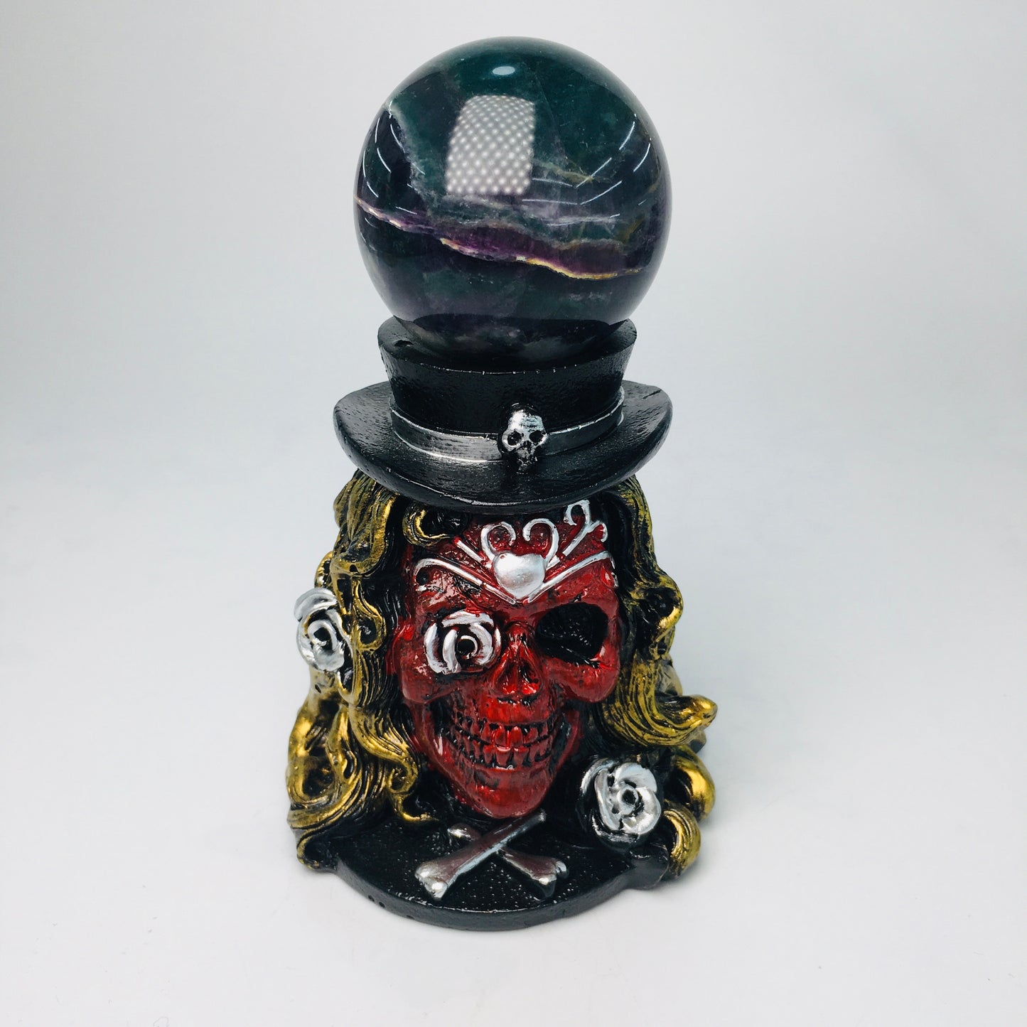 Resin Skull Face  Sphere Stand