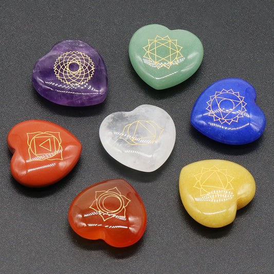 Chakra Runes heart/Colorful crystal heart/self healing Free shipping over $200